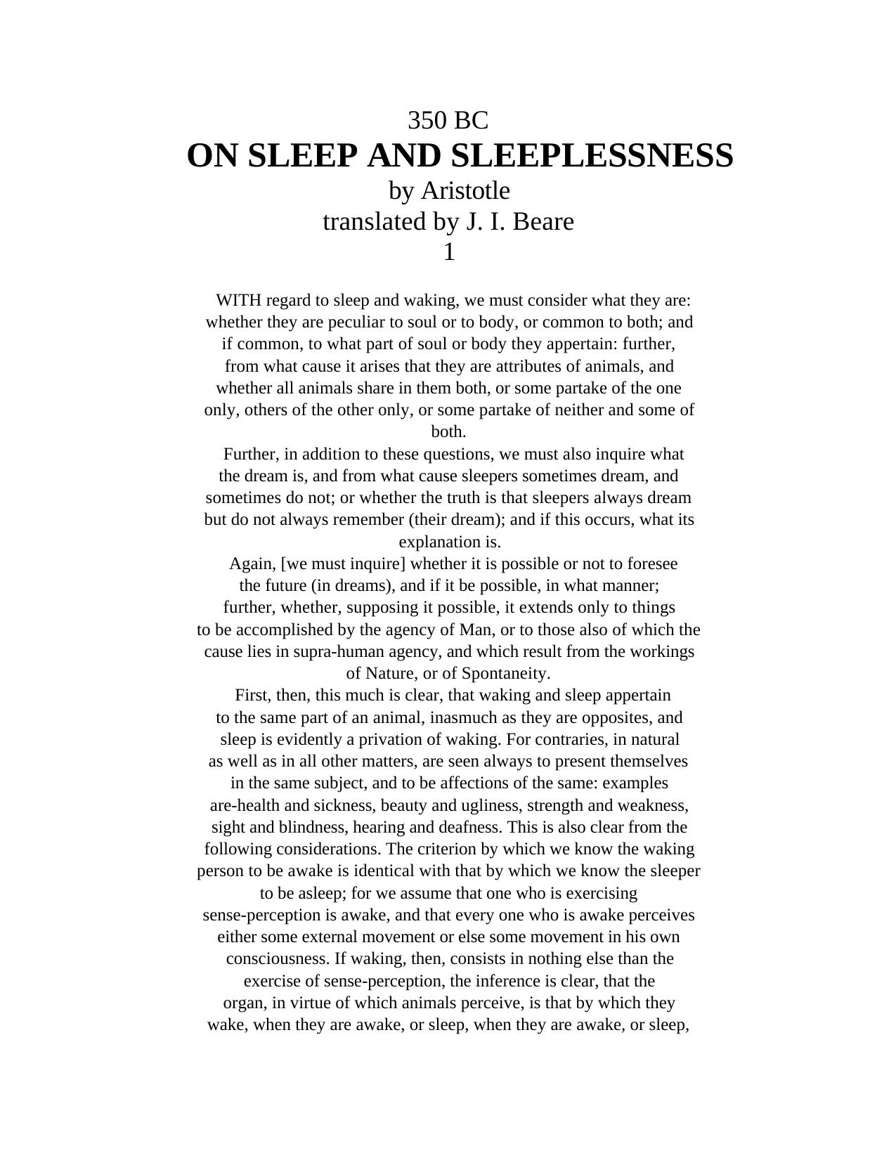 Aristotle On Sleep And Sleeplessness