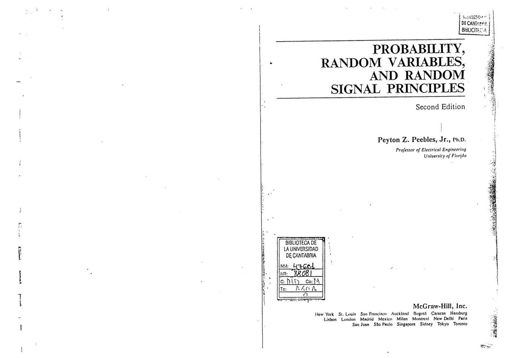Peebles P Z Probability Random Variables And Random Signal Principles 2nd Ed