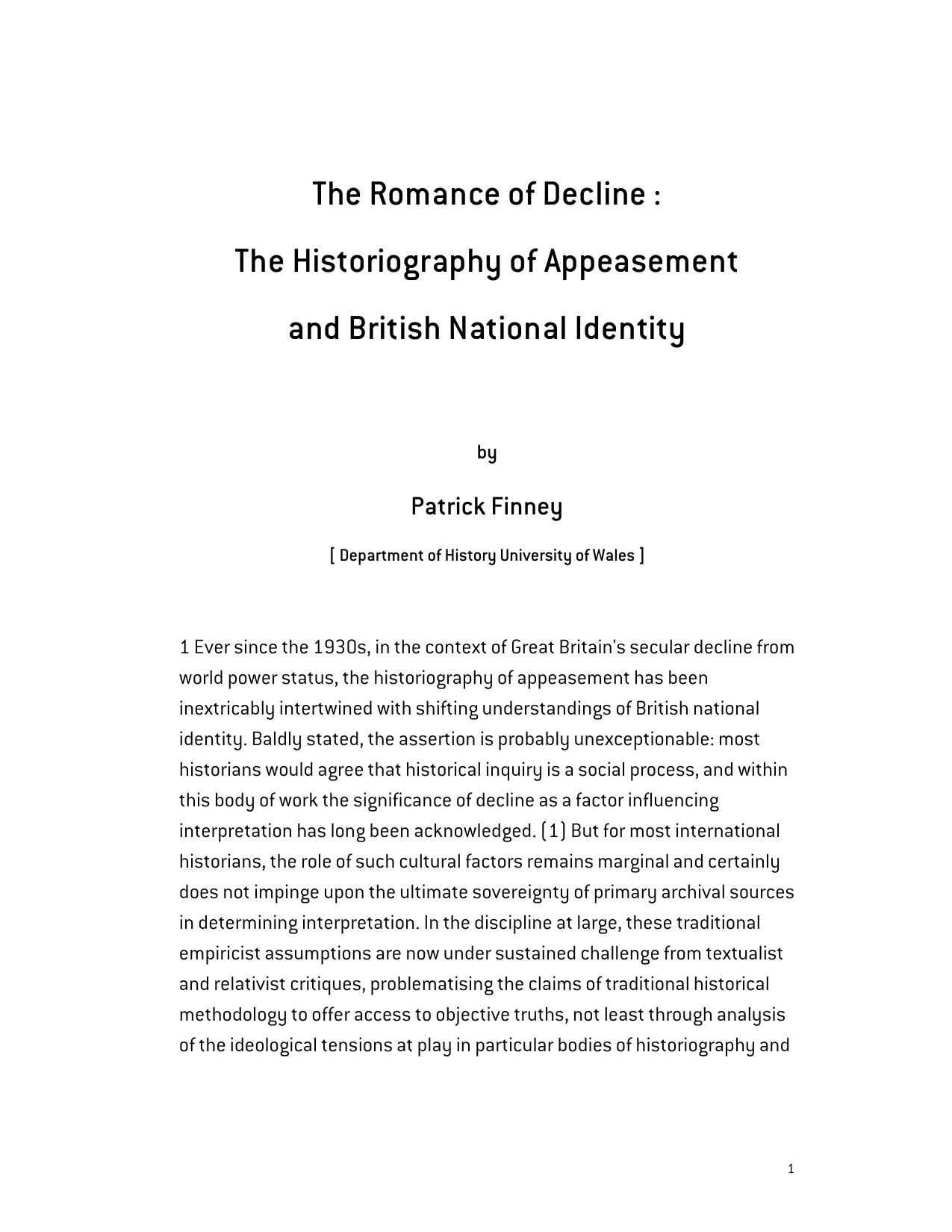 The Romance of Decline The Historiography of Appeasement