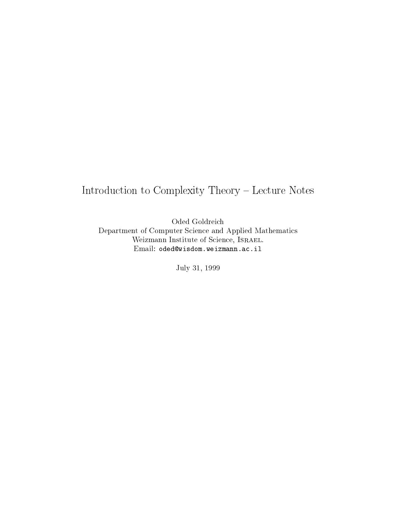 Introduction to Complexity Theory Lecture Notes