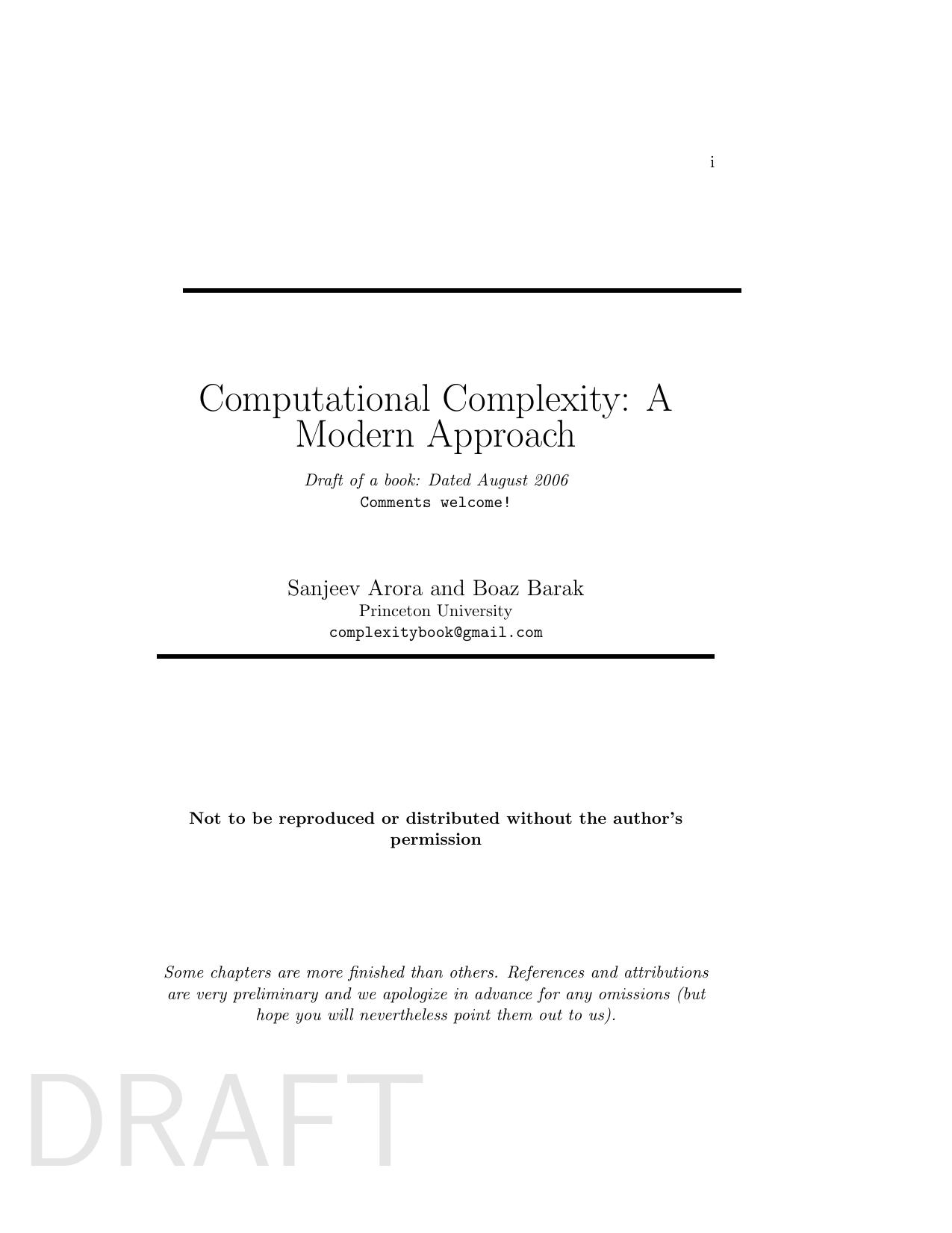 Computational Complexity A Modern Approach
