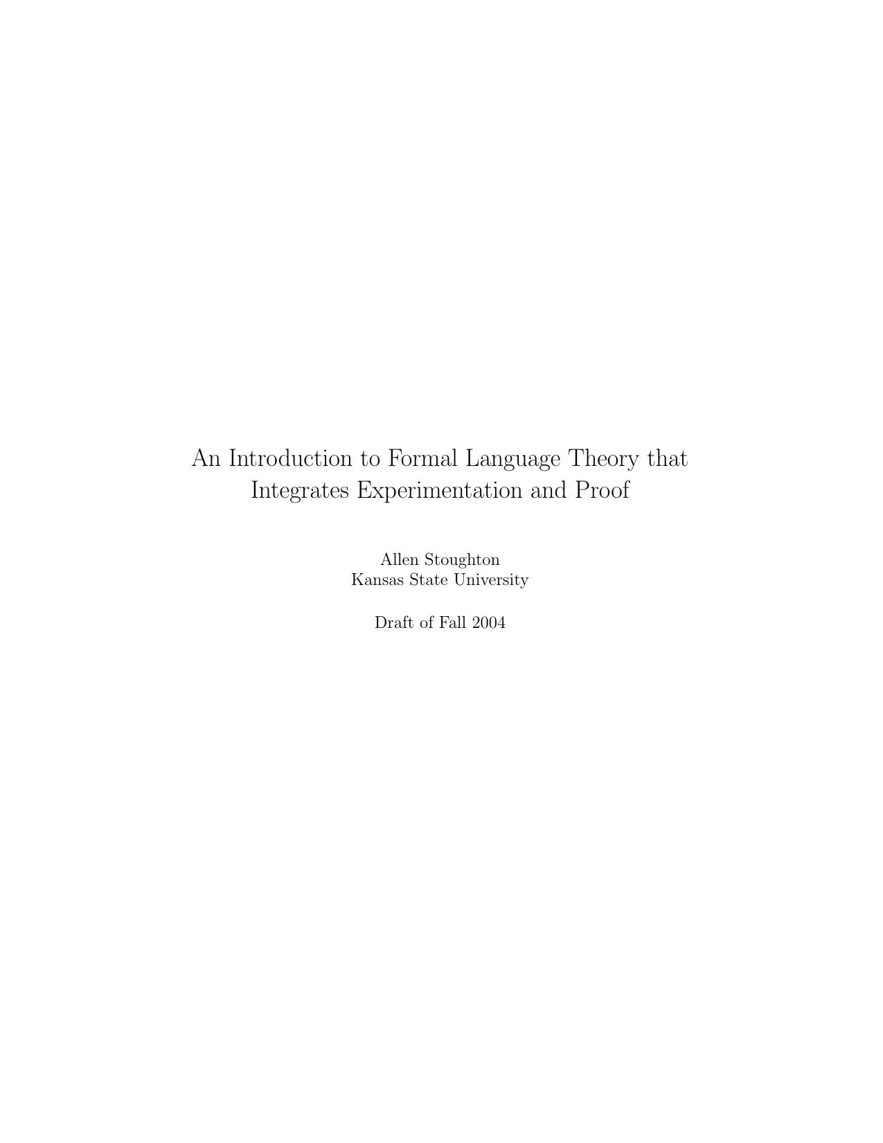 An Introduction to Formal Language Theory that Integrates Experimentation and Proof